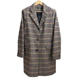 Ralph Lauren Houndstooth Plaid Wool Reefer Coat Old Money Preppy Academia 6
